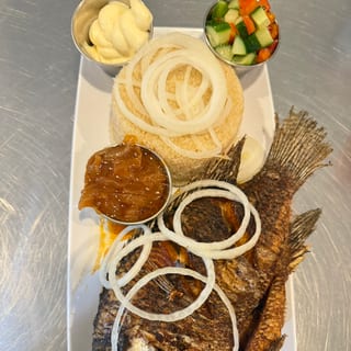 Garba (Attieke)  & Fried Tilapia